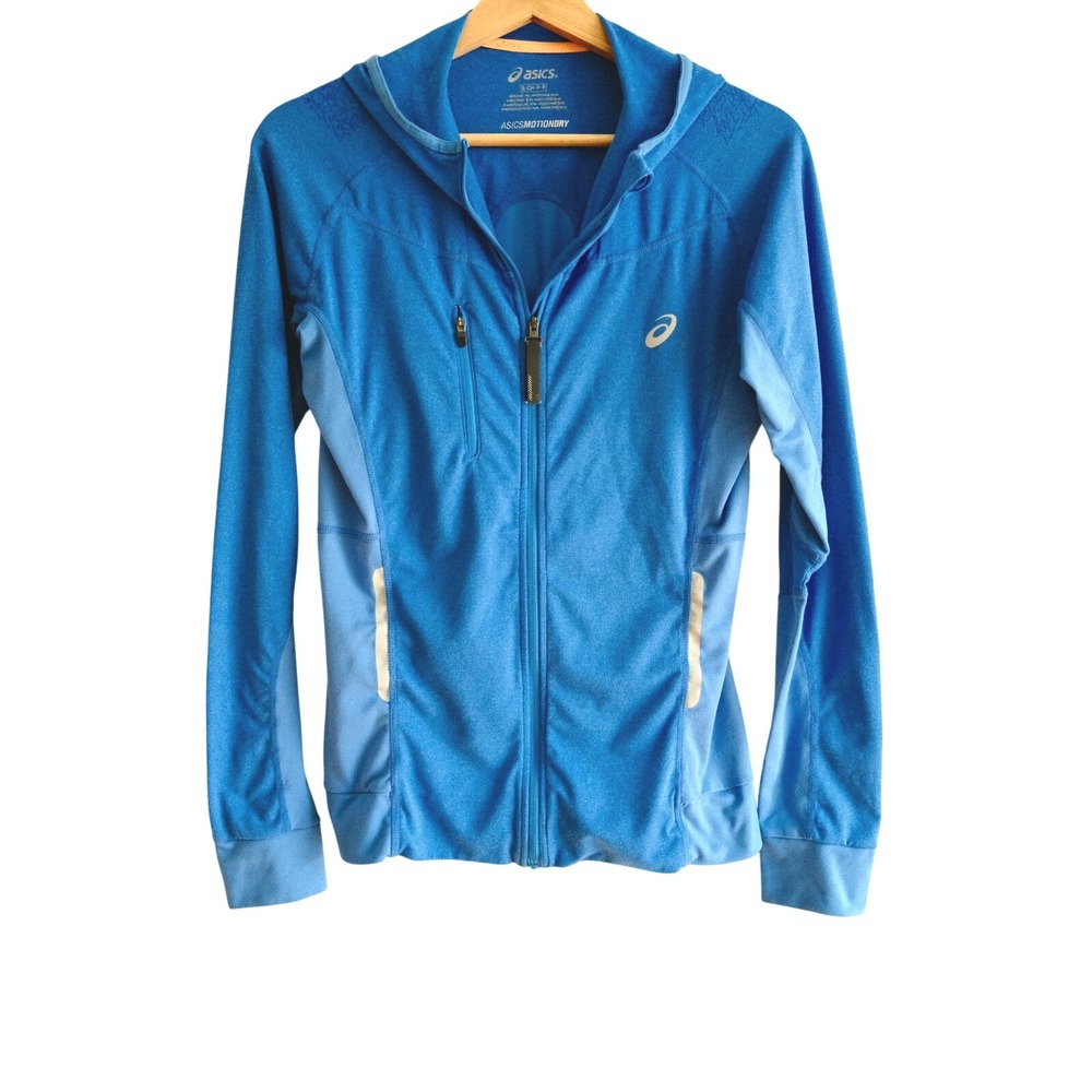 ASICS Motion Dry Full Zip Hoodie Jacket S Blue Running Activewear‎ Athleisure